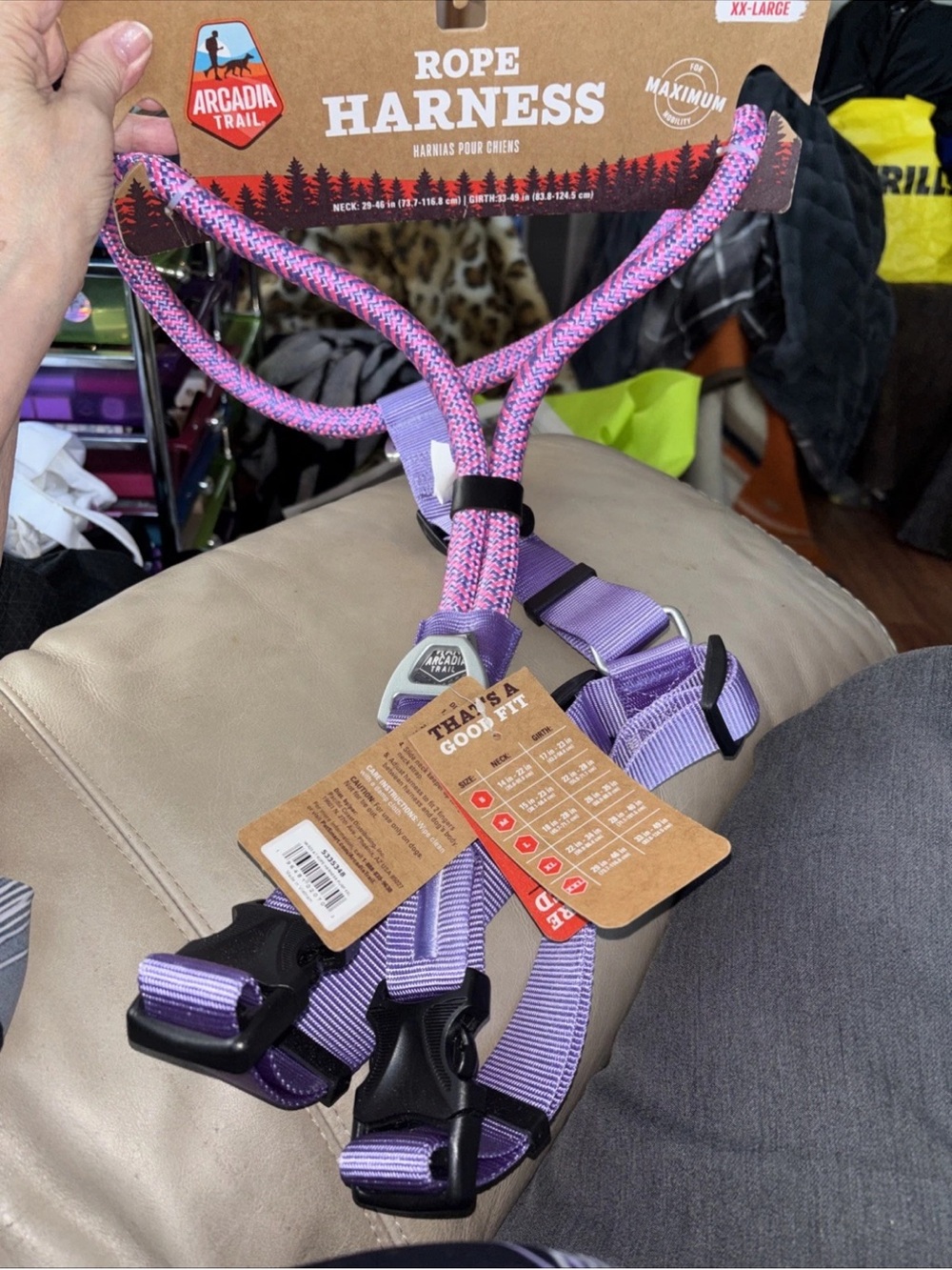 Arcadia  Rope Harness For Dogs Pink & Purple Size XX-Large.  New With Taga!